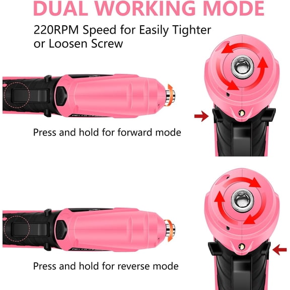 TYHREF-14 in 1 Electric Screwdriver Cordless Rechargeable Small Power Drill Set 3.6V Li-ion 3Nm Max Torque Electric Rotatable with LED Light Screwdriver, Pink