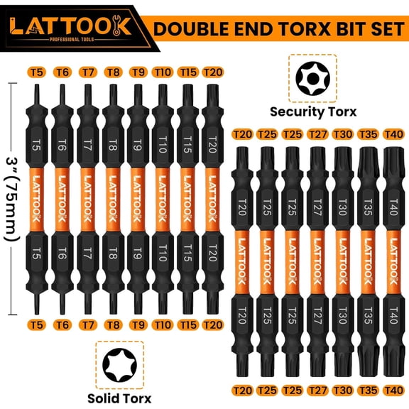 TYHREF-15-Piece Torx Bit Set, Double-ended Security Torx Bit Set Tamper Proof Star Bits, Magnetic S2 Steel, 3'' Long