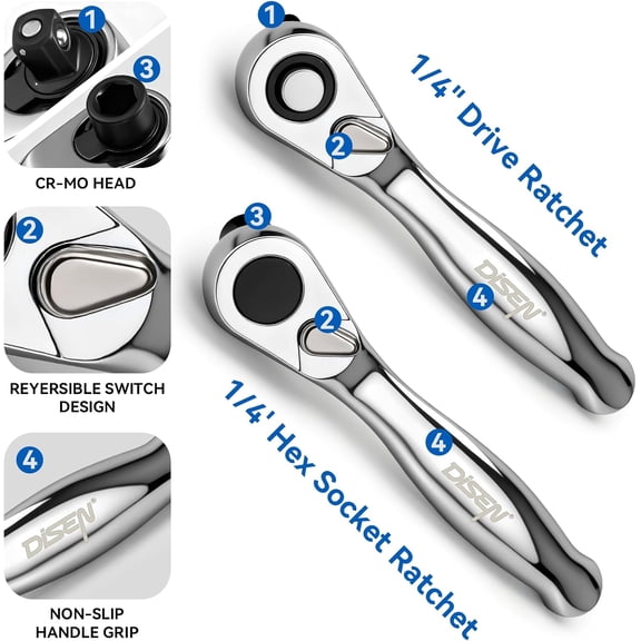 TYHREF-15PC Mini Ratchet Wrench Set, 1/4" Drive Ratchet Handle Wrench, Mini Socket Set, Tiny Tools, Small Ratchet, 72-Tooth, Reversible, Cr-V Steel Made, Christmas Gifts for Men Dad