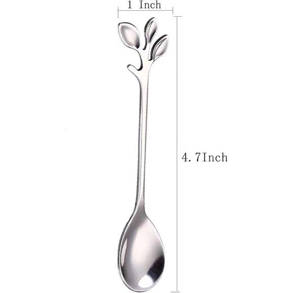 TYHREF-16 Pcs 4.7" Stainless Steel Silver Leaf Coffee Spoon-Creative Tableware Dessert Spoons, Stirring, Mixing, Sugar, Stir, Ice Cream, Cake, Teaspoon Set (16 Spoons, Silver)