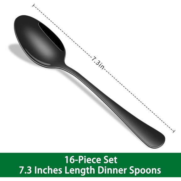 TYHREF-16-Piece 7.3 Inches Black Stainless Steel Dinner Spoons,Durable Soup Spoons,Black Table Spoon,Silverware Spoon