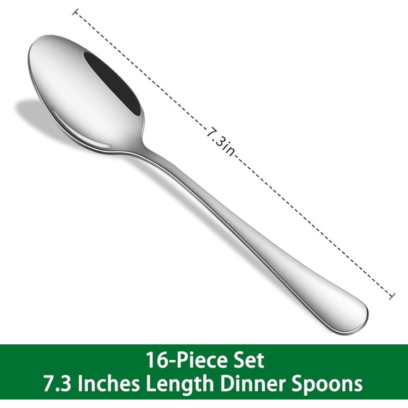 TYHREF-16-Piece 7.3 Inches Dinner Spoons,Stainless Steel Soup Spoons,Dishwasher Safe Tablespoon,Durable Silver Table Spoon Set For Restaurant,Hotel