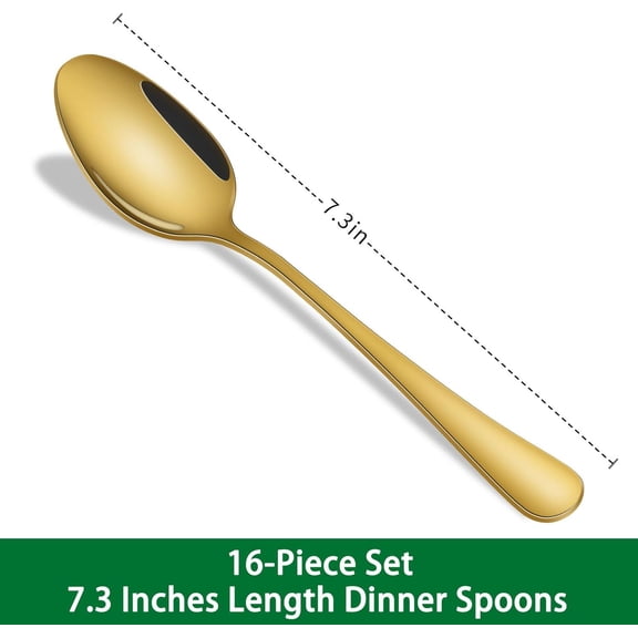 TYHREF-16-Piece 7.3 Inches Gold Soup Spoon,Gold Stainless Steel Dinner Spoons,Durable Tablespoons Set For Restaurant,Hotel,Silverware Spoons