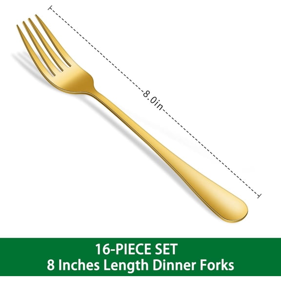 TYHREF-16-Piece Gold 8 Inches Stainless Steel Dinner Forks Set,Golden Silverware Fork,Durable Mirror Polishing Table Forks For Restaurant And Hotel