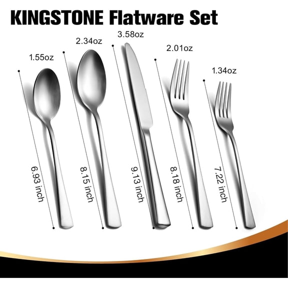 TYHREF-18/10 Stainless Steel Flatware, 5-Piece Forged Silverware Set for 1, Mirror Polished Cutlery Set Dishwaher Safe for Home, Restaurant, Wedding, Party