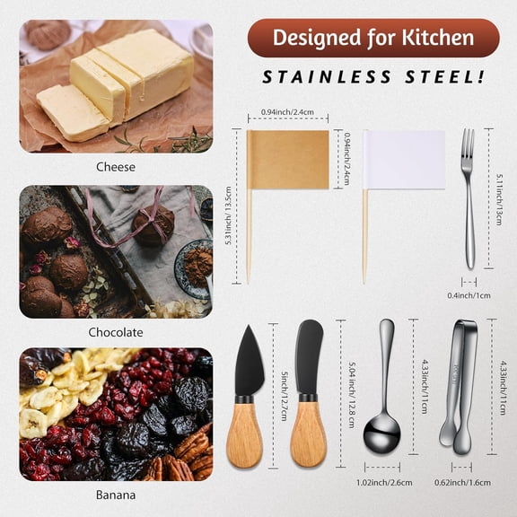 TYHREF-18 Pieces Charcuterie Board Accessories Spreader Knife Set Cheese Butter Spreader Knife Charcuterie Utensils with Wooden Handles Mini Serving Tongs Spoons Forks for party Wedding Christmas (Bl