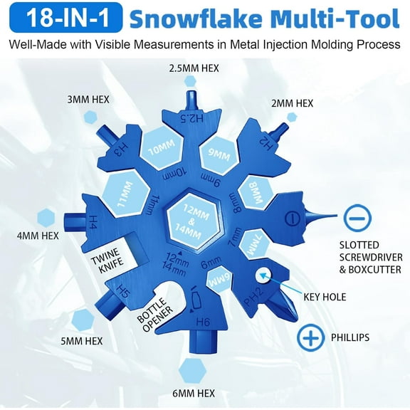 TYHREF-18 in 1 Snowflake Multi Tool, Phillips Flat Screwdriver Kit/Wrench/Bottle Opener, EDC Camping Gear, Gifts for Men (Blue)