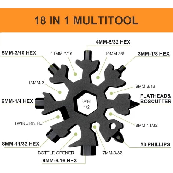 TYHREF-18-in-1 Snowflake Multi Tool, Stocking Stuffers for Men, Cool Camping Tool Gadgets for Men, Unique Gifts for Dad, Husband, Boyfriend (Black)