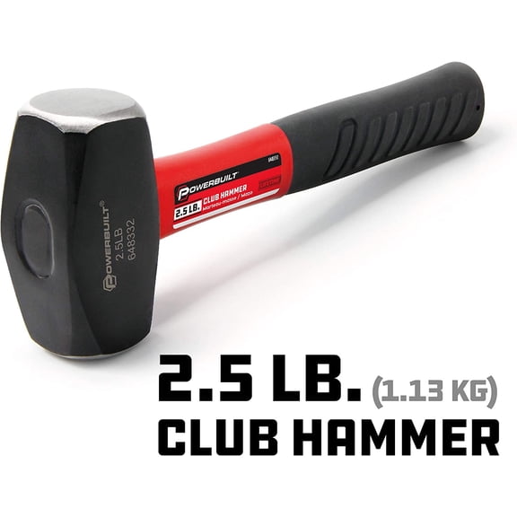 TYHREF-2-1/2 Pound Club Hammer with Fiberglass Handle, Non-Slip Rubber Handle, Heavy Duty Construction DIY Hand Tool, Black 648332
