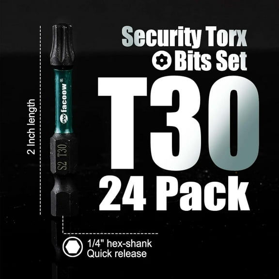 TYHREF-2" Long 24 Pack T30 Torx Bit Set with Magnetic Tips, Star Bits, S2 Alloy Steel Impact Torque Set