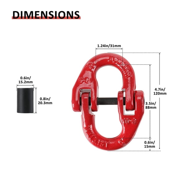 TYHREF-2 Pack G80 Alloy Steel Hammerlock Coupling Link,1/2 inch Connecting Link 12000 lbs Working Load Limit,Red Painted