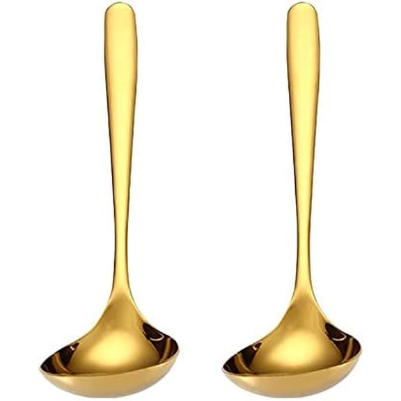 TYHREF-2-Pack Gold Soup Ladle 304 Stainless Steel Spoon Kitchen Serving Sauce Server