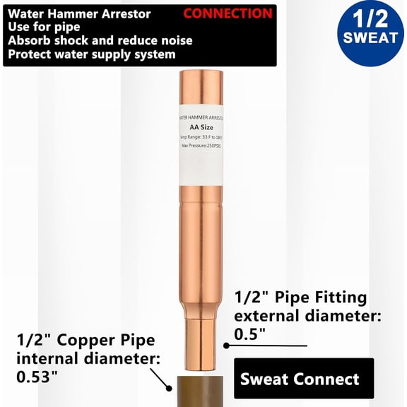 TYHREF-(2 Pack) Water Hammer Arrestor 1/2 Inch Sweat Connect Copper Chamber For Pipe LI-DSC-260-1(2 PC)
