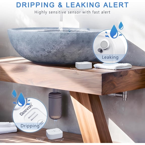 TYHREF-2 Pack Water Leak Detectors for Home, 100dB Loud Water Alarm Sensor Leak Detection with Drip Alert for Basements, Laundry Rooms, Kitchen, IP56 Waterproof(Battery Included)