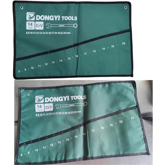 TYHREF-2 Pack Wrench Roll Up Pouch Wrench Set Roll Organizer 14 Pocket Slot Canvas Tool Bag Rolling Pouches for Ratcheting Wrench Set Combination Wrench Sets 8mm to 24mm Metric Wrenches Set