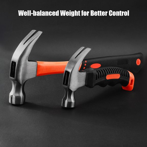 TYHREF-2 Piece Hammer Set,includes 1 Pack 8 OZ Mini Stubby Claw Hammer and 1 Pack 16 OZ Fiberglass General Purpose Claw Hammer,Soft Nonslip Handle & Heat Treated Head,Heavier for Higher Hardness