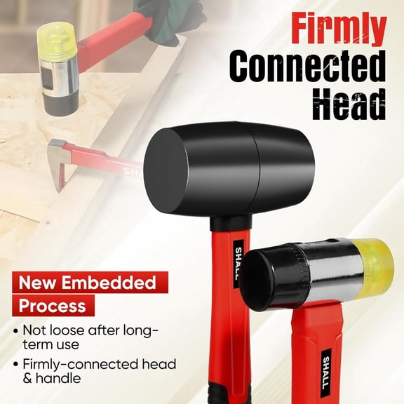 TYHREF-2-Piece Rubber Mallet Hammer Set, 16oz Rubber Hammer Mallet & 40mm Double-Faced Soft Mallet, Shockproof Fiberglass Handle with Cushion Grip, Damage-Free to Flooring, Tile, Crafts and Wood Work