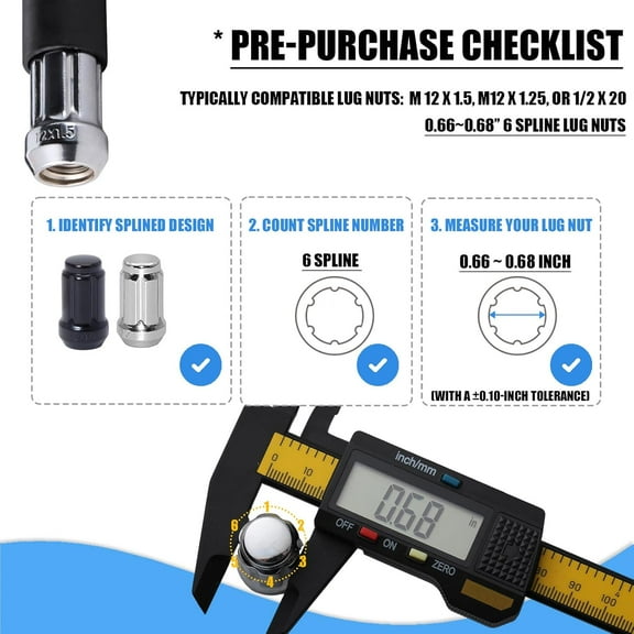 TYHREF-2 Pieces 6 Spline Lug Nut Socket Set, Locking Lug Nut Removal Tool, Wheel Lock Removal Kit for Easy Installation and Removal of Lug Nuts on Aftermarket Wheels