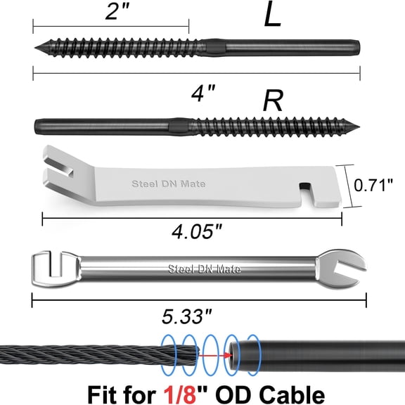 TYHREF-20 Pack Black T316 Stainless Steel Left&Right Handed Thread Swage Lag Screws for Wood Post of 1/8" Black Cable Railing Kit, Deck/Stair Railing DIY Baluster Kit, Wrench Included