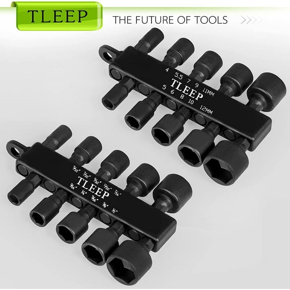 TYHREF-20 x Power Nut Driver Set for Impact Drill, SAE and Metric 1/4 Hex Head Drill Bit Set with 1/4" Double Hex Head L Type Wrench, Chrome Vanadium Steel Screwdriver Socket Set, Black Tool