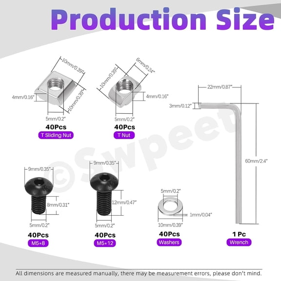 TYHREF-201Pcs M5 T-Nuts Screws Kit with Hex Socket Button Head Cap Screws Bolts, T Nuts, T Sliding Nuts, Washers, Wrench Kit, Socket Head Screws, T Nut Tee Sliding Nut for 2020 Series Aluminum