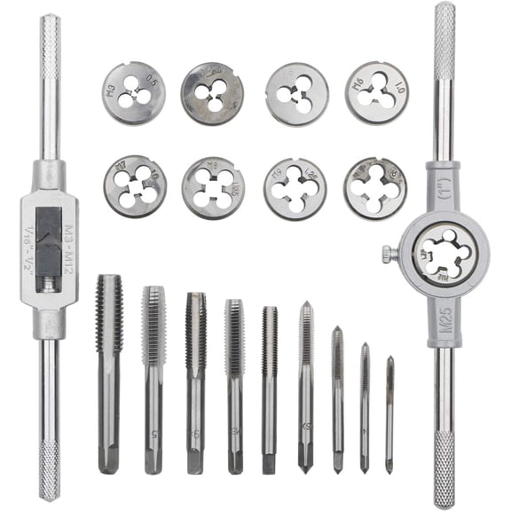 TYHREF-20Pcs/Set Tap and Die Set Combination Alloy Steel Hand Tools Metric Size Thread Plugs Straight Taper Reamer Tools with Adjustable Tap Wrench, Threading Tool Kit