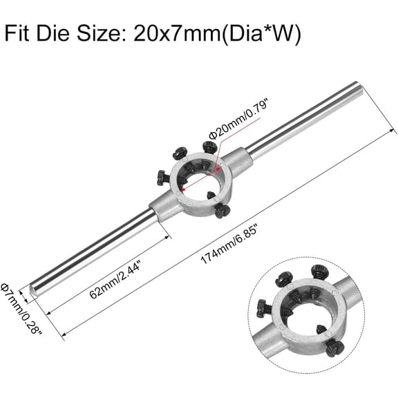 TYHREF-20mm Round Die Stock Handle Wrench Holder for Metric M4-M6 / 6mm-20mm Round Die, Zinc Alloy Carbon Steel