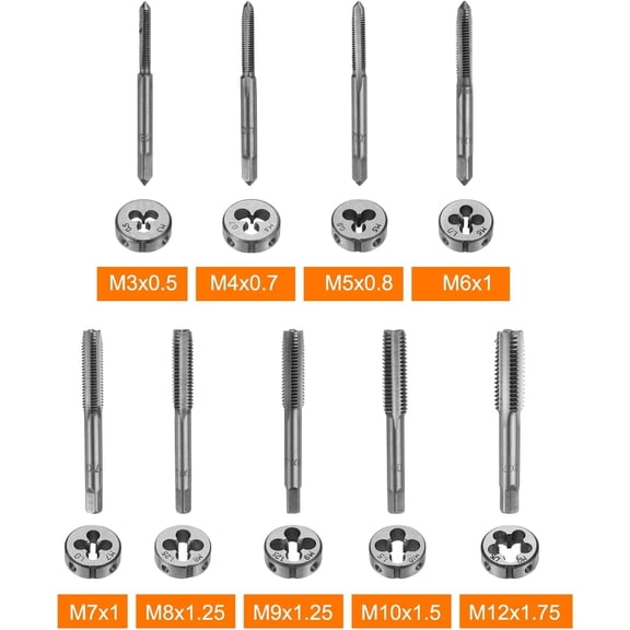 TYHREF-20pcs Metric Tap and Die Set M3-M12 Rethreading Tapping Tool Kit Screw Thread Taps Dies Wrench Handle Stock Holder with Storage Case for Male & Female Threading