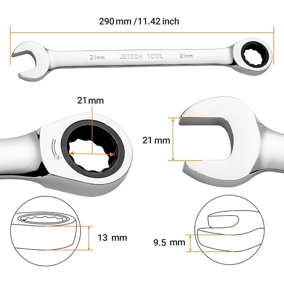 TYHREF-21 mm Ratchet Wrench with Precision Ratcheting and Hardened,Industrial Grade Gear Spanner with 12-Point Design, 72-Tooth Ratchet, Chrome Vanadium Steel