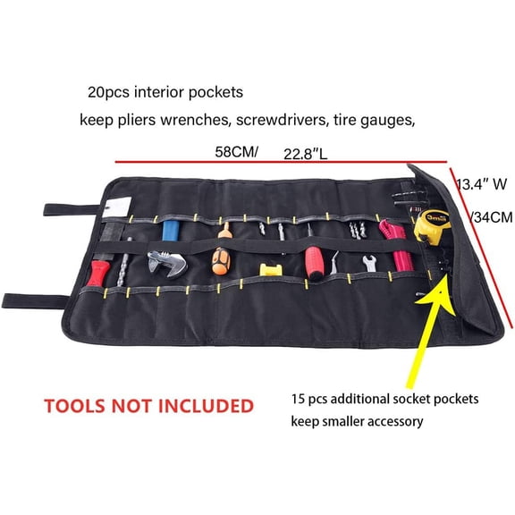 TYHREF-22 pocket Tool Bag Canvas Wrench Roll Up Pouch/Screwdriver Pliers Roller Compartments Organizers/Small Socket Bags/Tool Roll Organizer For Mechanic,Electrician & Hobbyist