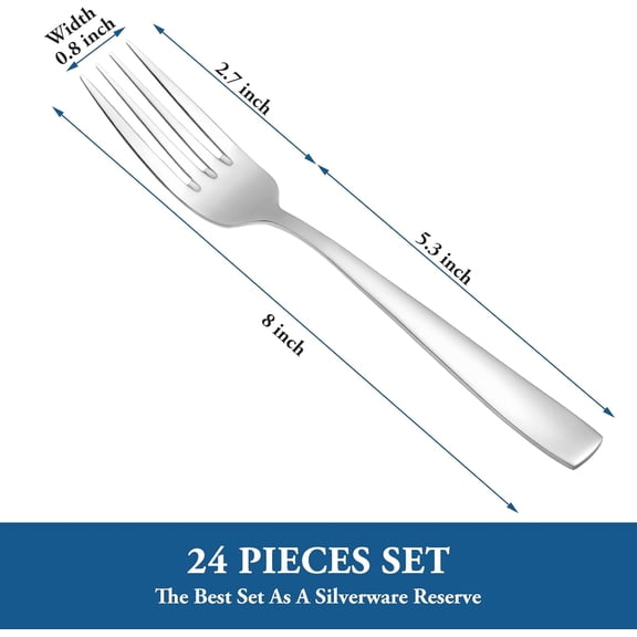TYHREF-24 Piece Dessert Forks Set, Food-Grade Stainless Steel Silverware Forks, Salad Forks, Metal Forks for Home, Kitchen or Restaurant, Mirror Polished, Dishwasher Safe - 8 Inch