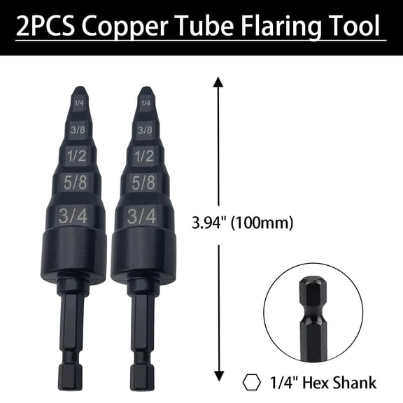 TYHREF-2PCS Copper Tube Flaring Tool for Air Conditioner Repairing Swaging Tool 1/4-inch Hex Shank Copper Pipe Expander Drill Bit Set with 1/4, 3/8, 1/2, 5/8, 3/4 for Impact Drill and Power Drill