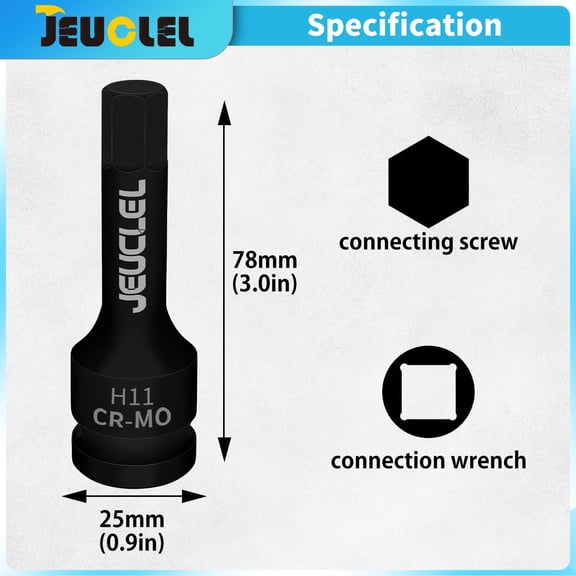 TYHREF-2Pcs 11mm Hex Impact Bit Socket, H11 1/2-Inch Impact Drive Allen Socket, Cr-Mo Steel Lengthen Hex Screwdriver Adapter for Electric Ratchet Wrenches Fastening Screws