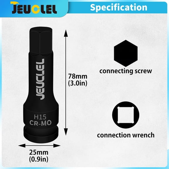 TYHREF-2Pcs 15mm Hex Impact Bit Socket, H15 1/2-Inch Impact Drive Allen Socket, Cr-Mo Steel Lengthen Hex Screwdriver Adapter for Electric Ratchet Wrenches Fastening Screws