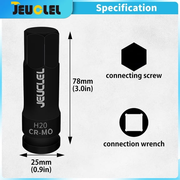 TYHREF-2Pcs 20mm Hex Impact Bit Socket, H20 1/2-Inch Impact Drive Allen Socket, Cr-Mo Steel Lengthen Hex Screwdriver Adapter for Electric Ratchet Wrenches Fastening Screws