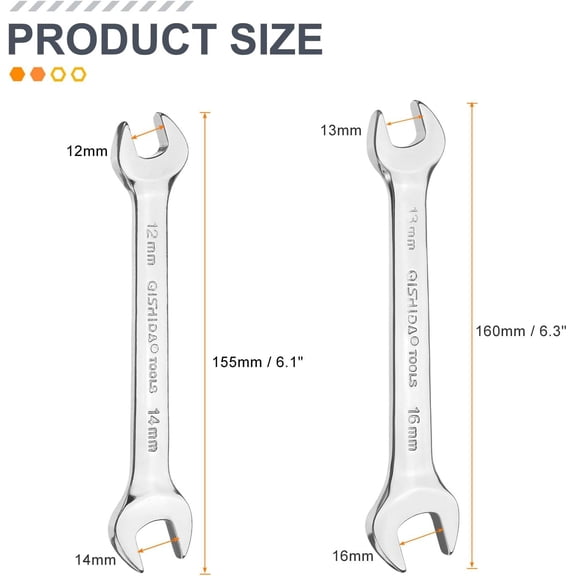 TYHREF-2pcs Double Open End Wrench 12mm x 14mm/13mm x 16mm Metric 15 Degree Offset Angle Small Flat Head Wrench Mirror Polished Open Ended Spanner for Automotive Repair Furniture Assembly