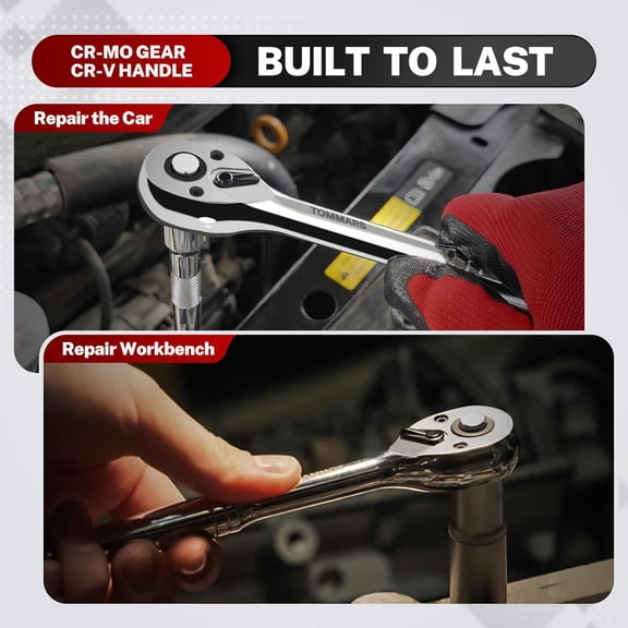 TYHREF-3/8" Drive Ratchet Socket Wrench, 72-Tooth Quick-Release Socket Ratchet Wrench Reversible, Gifts for Men Mechanic Hand Tools