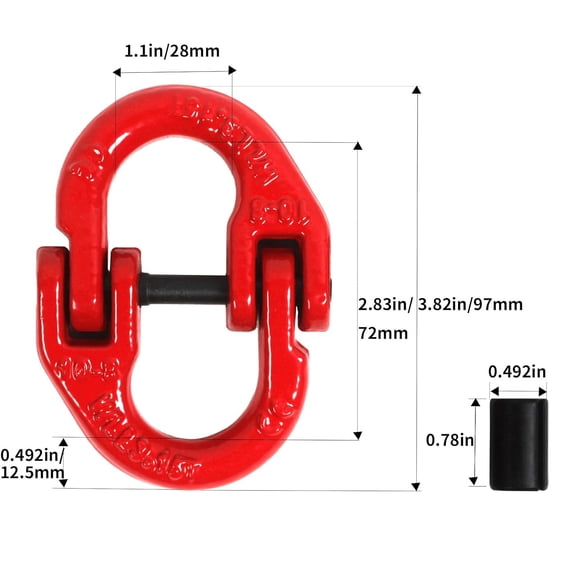 TYHREF-3/8 Inch Coupling Link, Grade 80 Alloy Steel Hammer Lock Chain Connector Hammerlock Connecting Link, 7100 Lbs Working Load Limit, Red 2 Pack