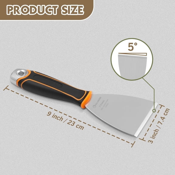 TYHREF-3" Angled Stiff Chisel Scraper-5 Degree Angled Putty Knife with Metal Hammer Cap, Rubber Gripped Handle, Paint Scraper into Corners