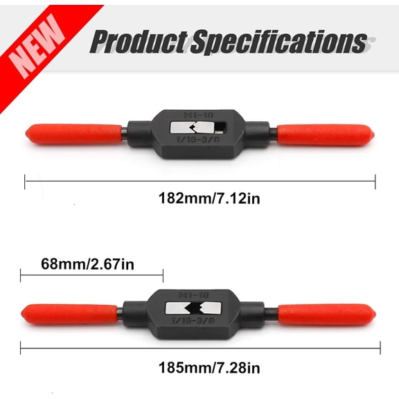 TYHREF-3 Different 1/16"-3/8" Adjustable Tap Wrench Handle Thread Tap Holder Reamer Hand Tapping Tool for Machinist Repair with Plastic Dipped Handle (M1-M10)