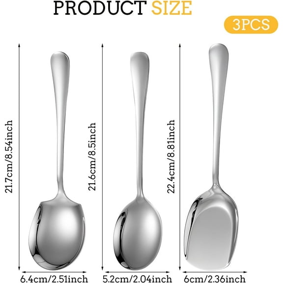 TYHREF-3 Pcs Extra Large Serving Spoons Set, 8.9 Inch Stainless Steel Serving Spoon, Cooking Spoon, Pasta Spoon, Buffet Serving Utensils, Spoons Silverware, Foodgrade Stainless Steel