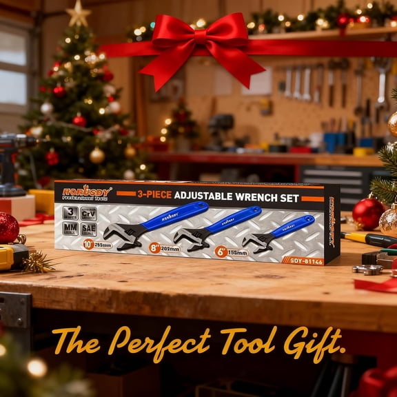 TYHREF-3-Piece Adjustable Wrench Set (6/8/10 in), Wide Jaw Black Oxide Finish, Cr-V Steel, Metric & SAE Scales, Adjustable Spanner Set for Home Garage Workshop