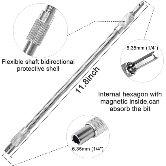 TYHREF-3-in-1 Right Angle Drill Attachment Kit  105 Degree Right Angle Drill Adapter and 1/4" Hex Shank Flexible Drill Bit Extension for Impact Drivers, DIY and Automotive Repairs in Tight Spaces