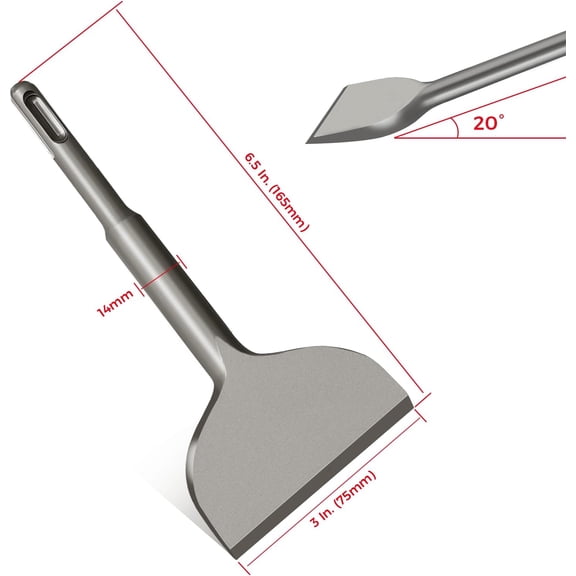 TYHREF-3-inch SDS Plus Chisel, Cranked Angled Bent Tile Removal Chisel for Tile, Laminate Floor, Wall Moldings, Compatible with SDS-Plus Tools (3" Wide 6.5 Long
