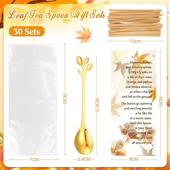 TYHREF-30 Sets Thanksgiving Tea Party Favors Tea Spoons Fall Leaf Coffee Dessert Spoons Bulk Autumn Harvest Bridal Shower Favor Wedding Thank You Gifts for Coworkers Guest (Gold)