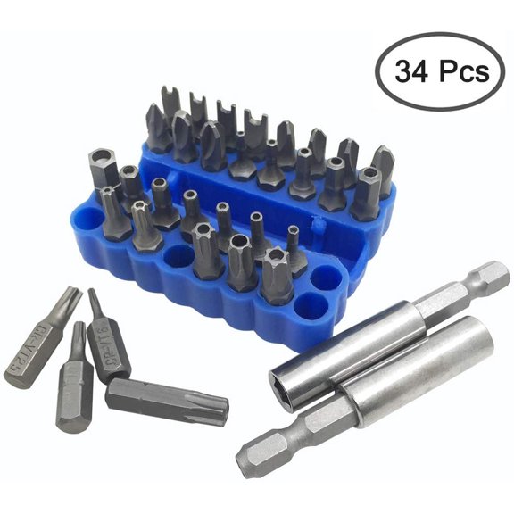 TYHREF-34 Pcs Screwdriver Bit Set with Magnetic Extension Bit Holder, Security Anti-Tamper SAE Metric Hex Tri-Wing Torq Spanner Star Bit - Blue