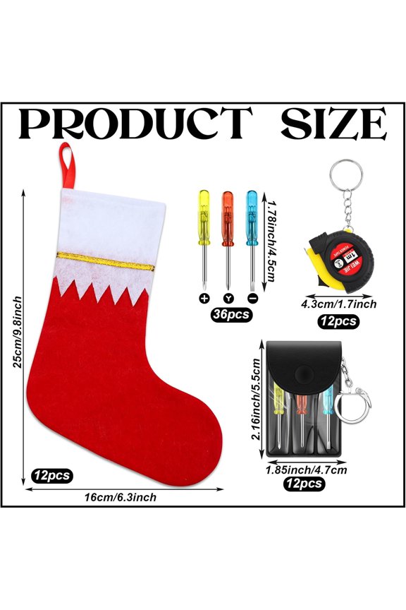 -36 Pcs Christmas Stockings Stuffers for Coworkers Mini Measuring Tape Screwdriver Keychain Set Bulk Christmas Employee Coworkers Gifts Adult Party Favors Men Xmas Gifts