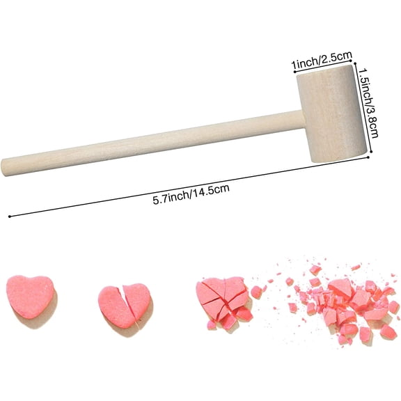 TYHREF-36 Pieces Mini Wooden Breakable Heart Hammers for Chocolate, Small Wood Candy Mallets