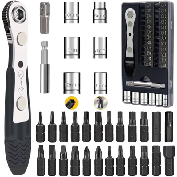TYHREF-36in1 Right Angle Screwdriver Set 1/4 Mini Ratchet Wrench S2 Magnetic 1/4 Bits 90 Degree Offset Screwdriver Metric/SAE Allen Bits Dedicated to Small Spaces Home&Outdoor Portable Tools