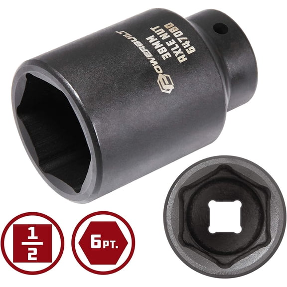 TYHREF-38mm Axle Nut Socket, 1/2 Inch Drive, Use with Impact Wrench, 12 Point, Remove Axle Shaft Nut - 647080